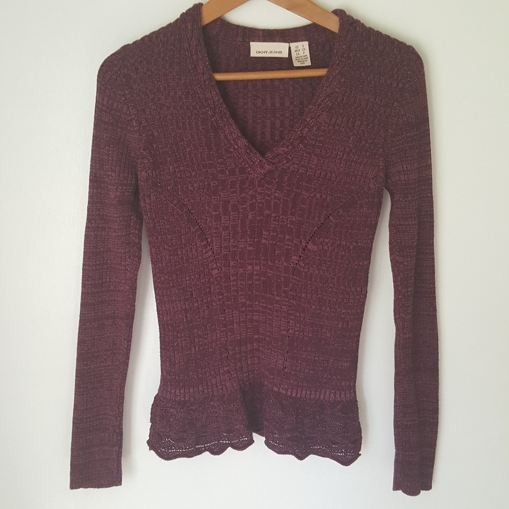 DKNY JEANS  V-neck Ribbed Knit Sweater